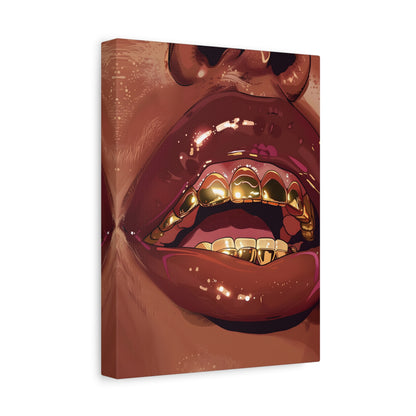 1.25" Matte Canvas - Gold Grills Glam Closeup