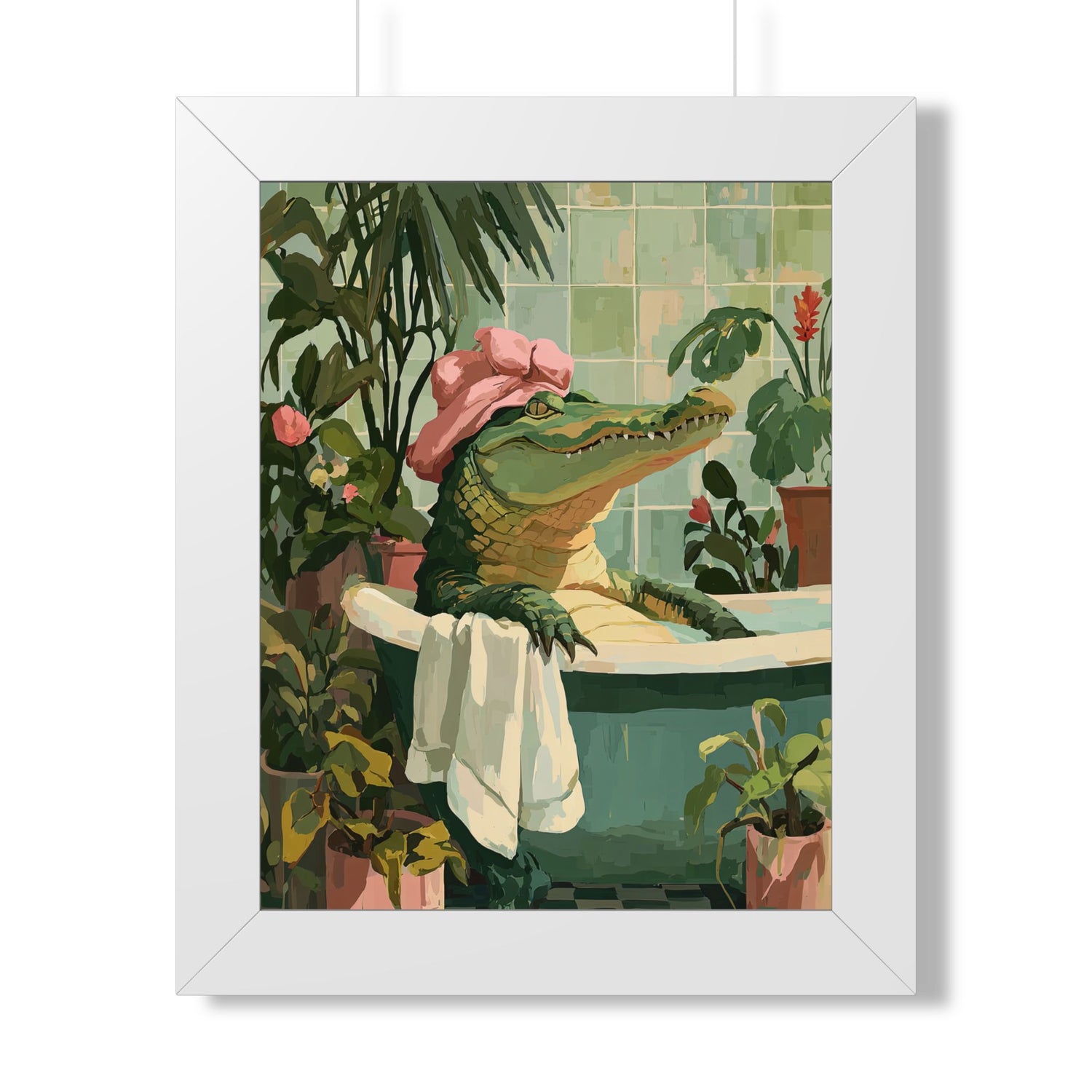 Framed Paper Print - Bathtub Alligator Spa Day