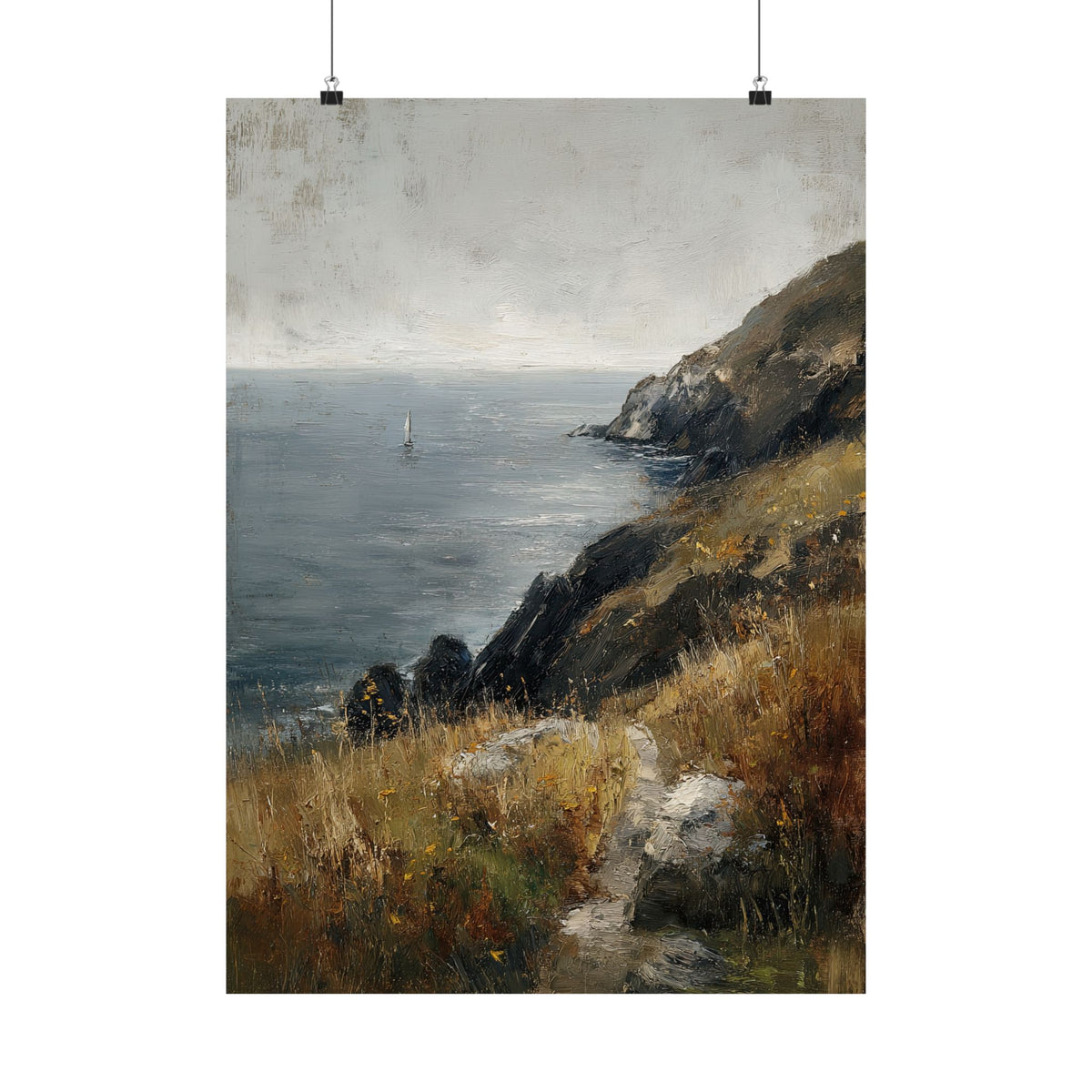 Cliffside Sailboat Seascape