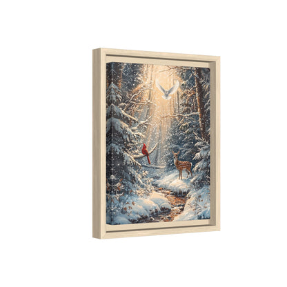 Framed Canvas - Winter Cardinal Deer Owl