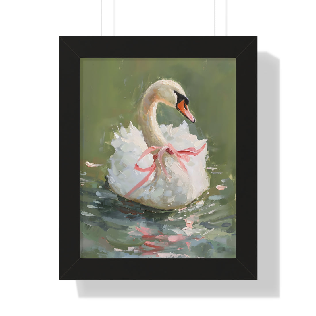 Framed Paper Print - Ballet Swan in Pink Bow