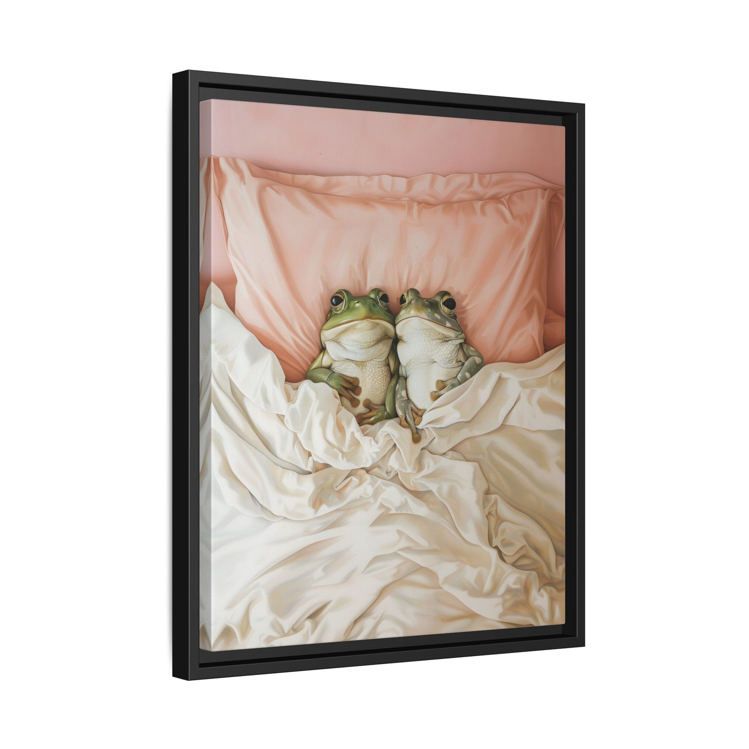 Framed Canvas - Cozy Frogs Romantic Bliss