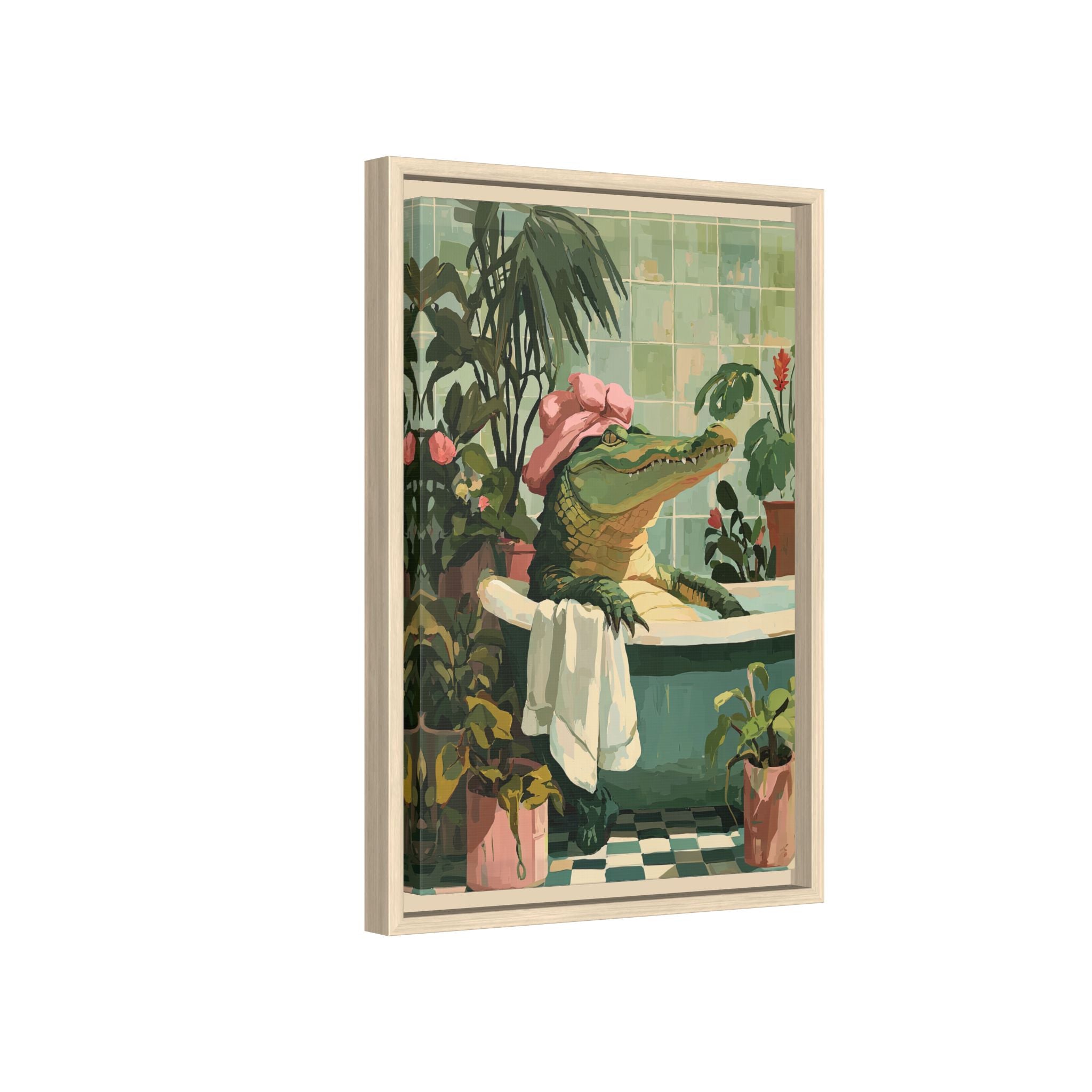 Framed Canvas - Bathtub Alligator Spa Day