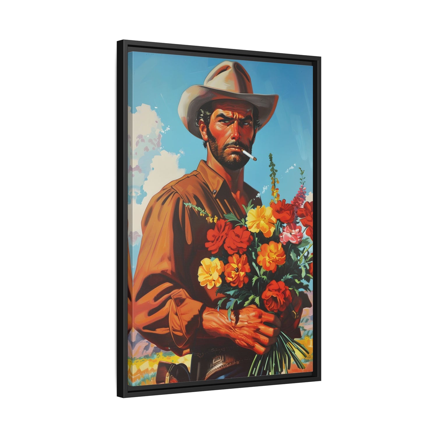Framed Canvas - Rugged Blooms Cowboy