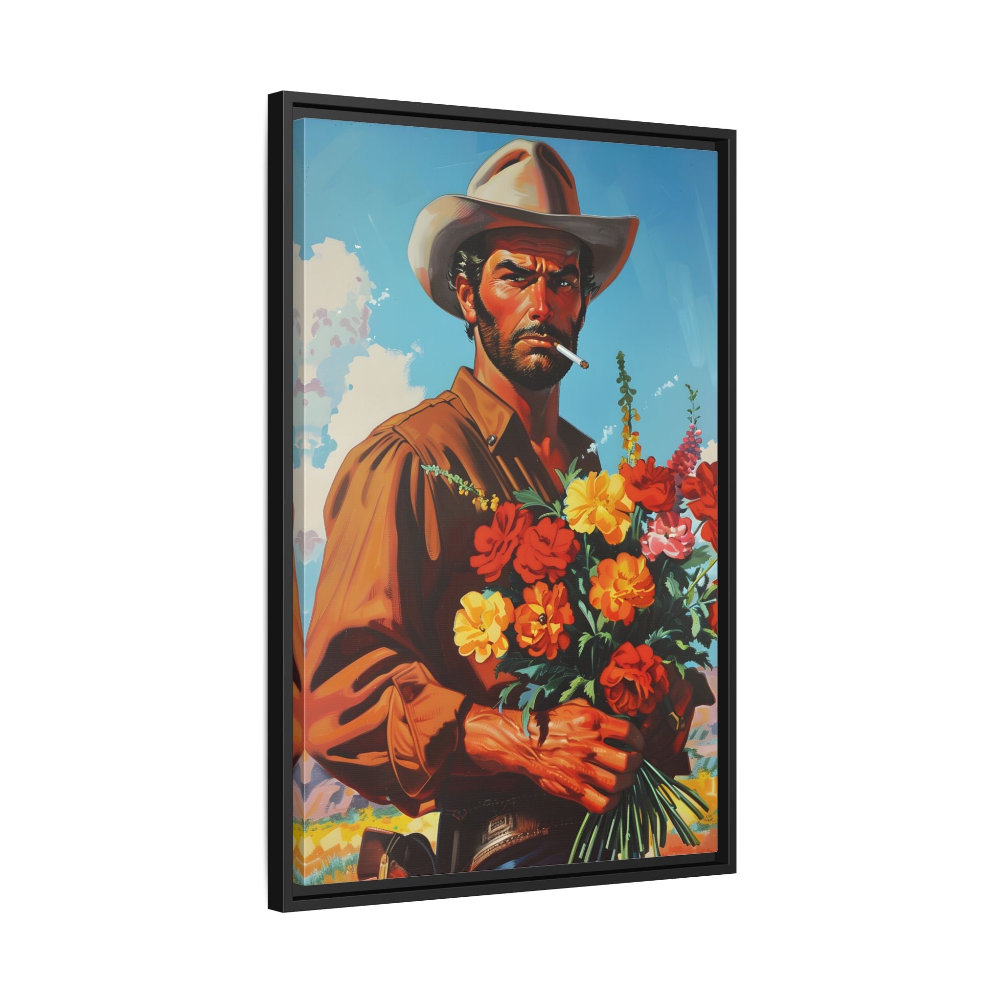 Framed Canvas - Rugged Blooms Cowboy