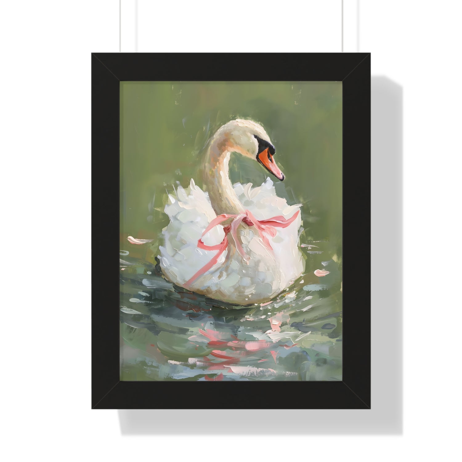 Framed Paper Print - Ballet Swan in Pink Bow