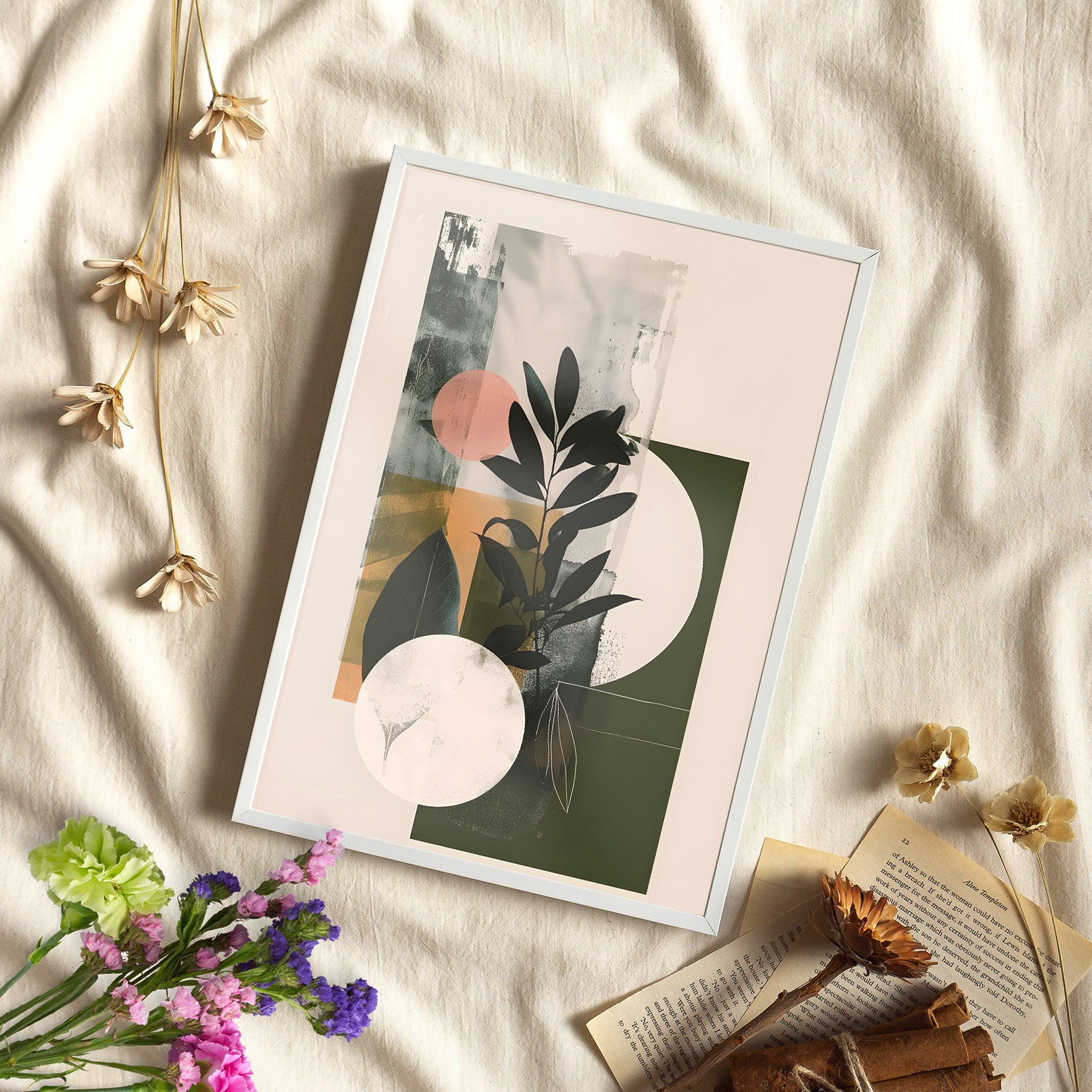 Framed Paper Print - Earthy Geometric Botanicals