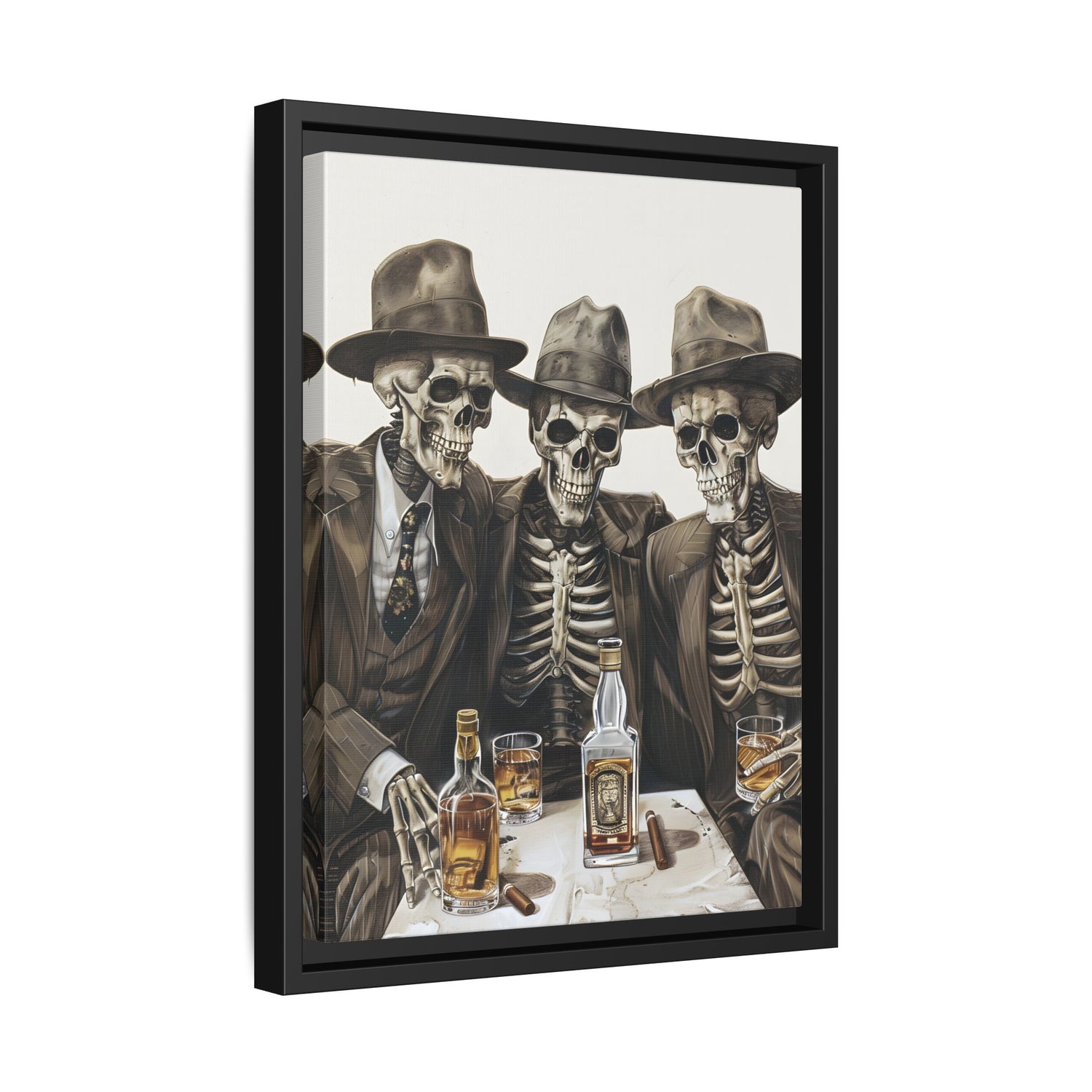 Framed Canvas - Skeleton Whiskey Gentlemen