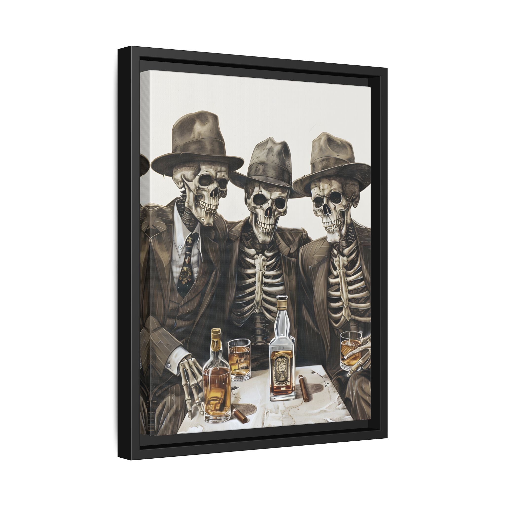 Framed Canvas - Skeleton Whiskey Gentlemen