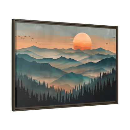 Framed Canvas - Sunset Serenity Mountain Range