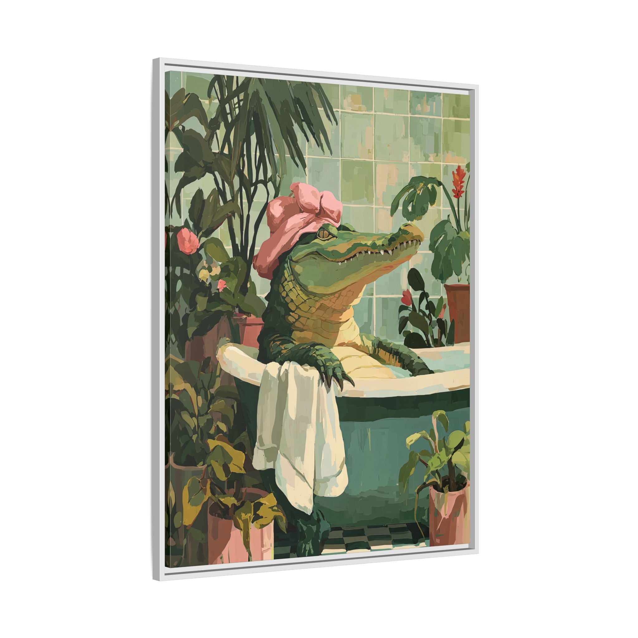 Framed Canvas - Bathtub Alligator Spa Day