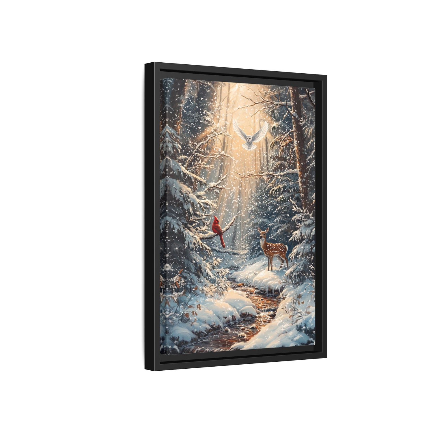 Framed Canvas - Winter Cardinal Deer Owl