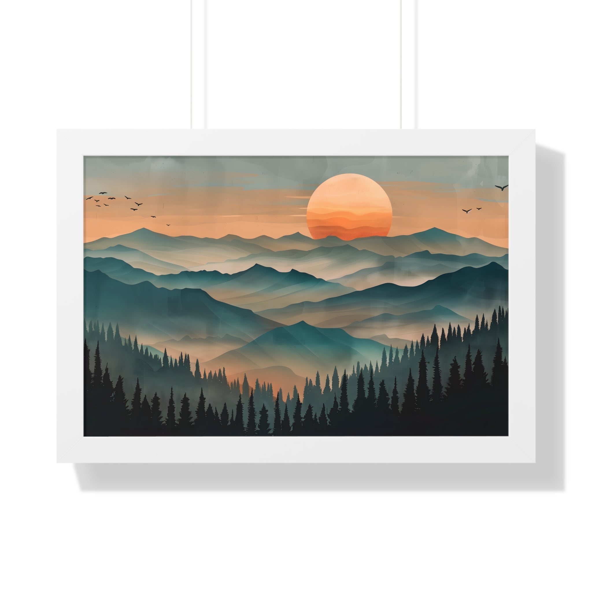 Framed Paper Print - Sunset Serenity Mountain Range