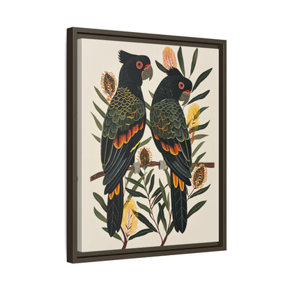 Framed Canvas - Black Cockatoos Among Banksia