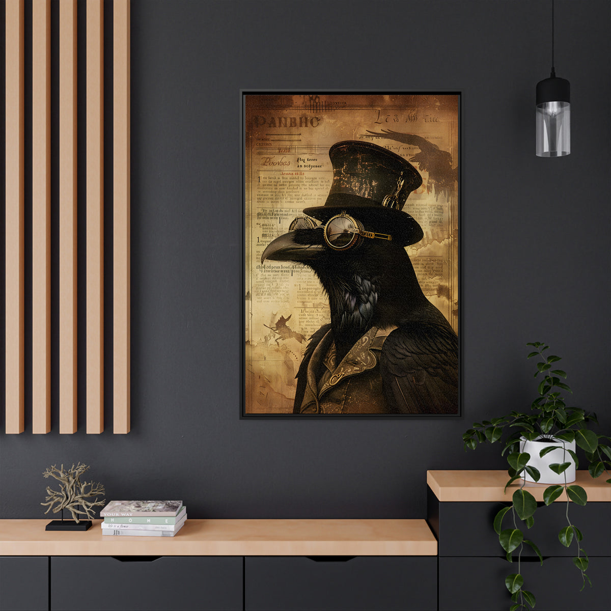 Framed Canvas - Steampunk Raven&