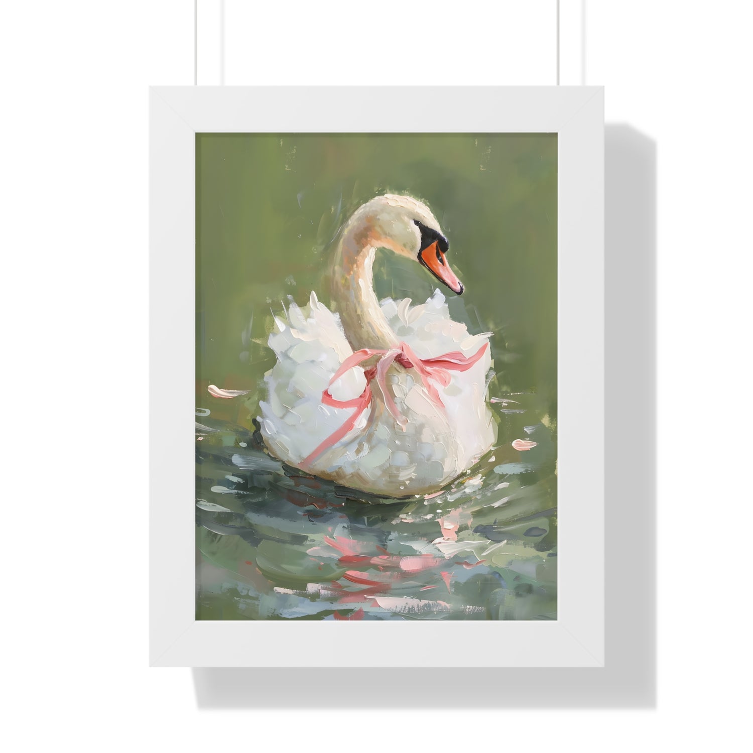 Framed Paper Print - Ballet Swan in Pink Bow