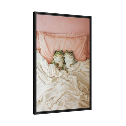 Framed Canvas - Cozy Frogs Romantic Bliss