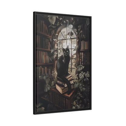 Framed Canvas - Book Hoarder Feline Gaze
