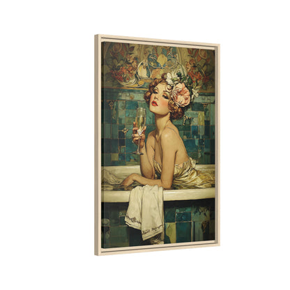 Framed Canvas - Champagne Bathtub Coquette