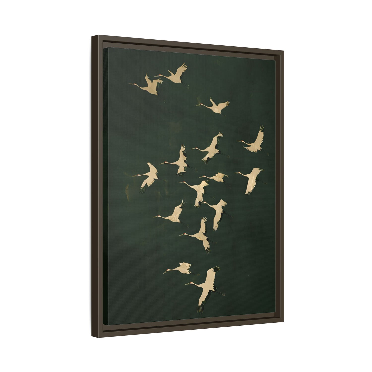 Framed Canvas - Emerald Sky Japanese Cranes
