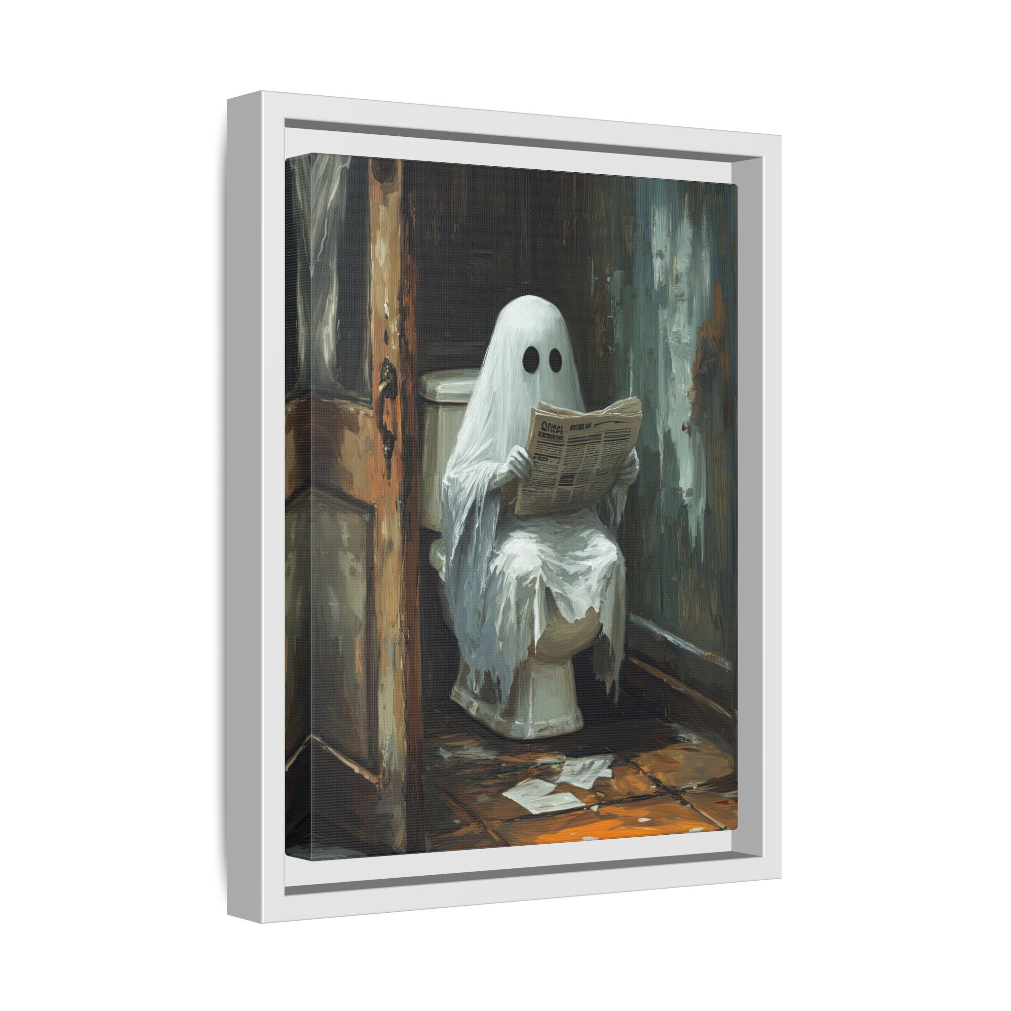 Framed Canvas - Ghostly Bathroom Break