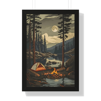Framed Paper Print - Moonlit Campfire Escape