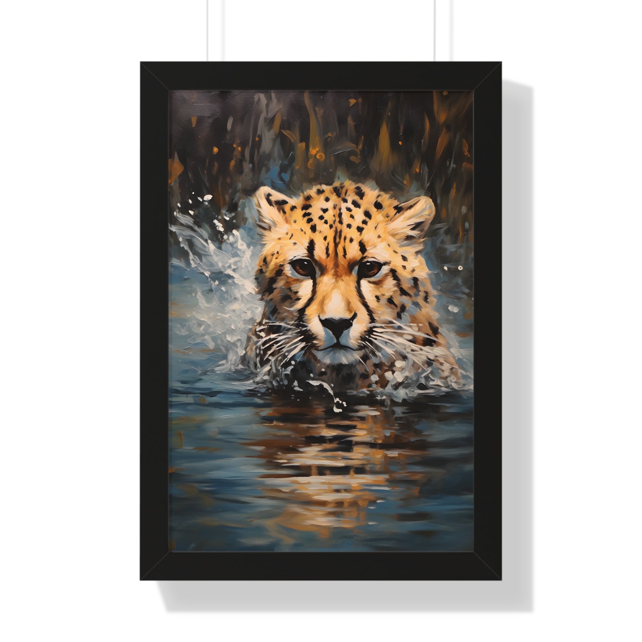 Framed Paper Print - Aqua Sprinting Cheetah