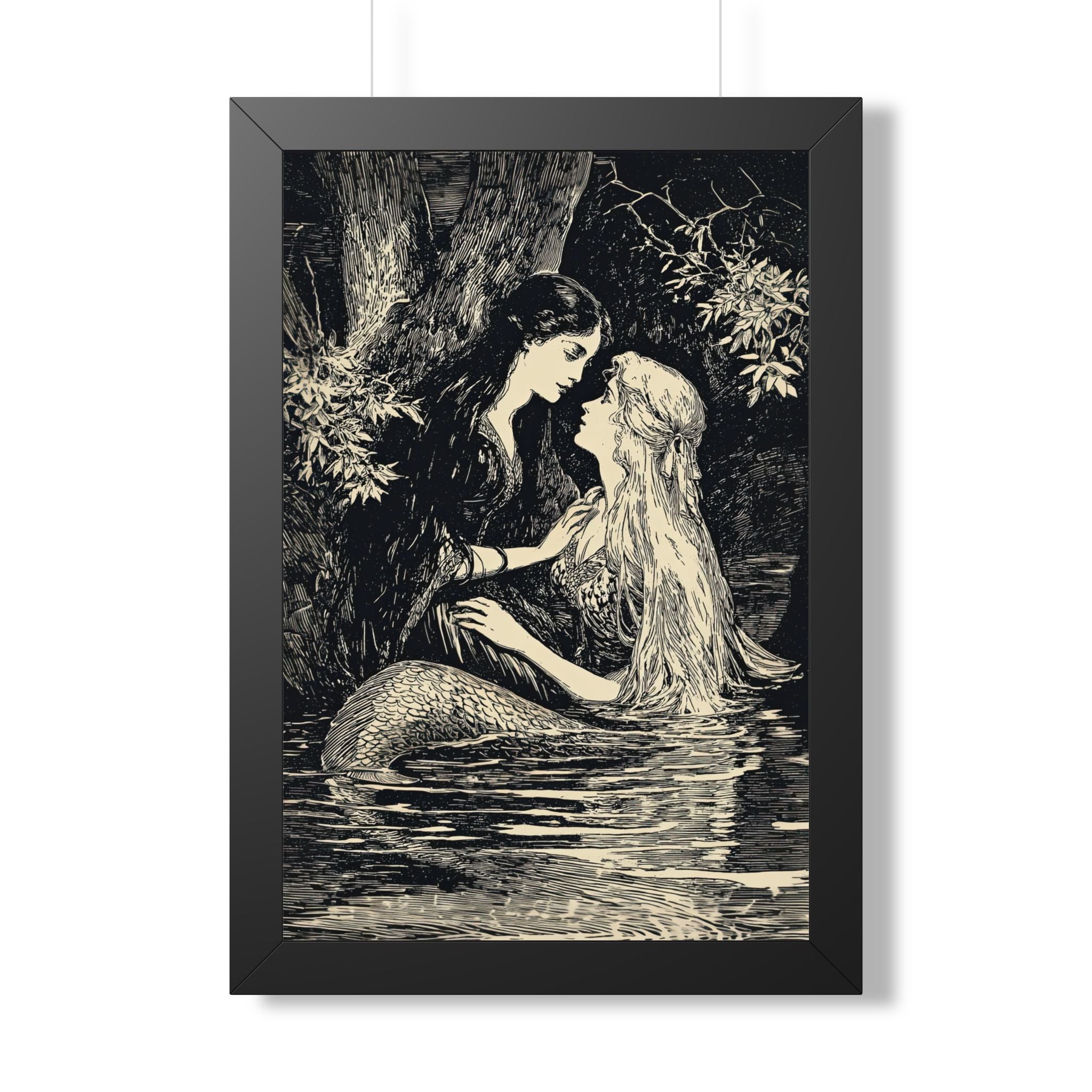 Framed Paper Print - Mermaid Fairy Midnight Kiss