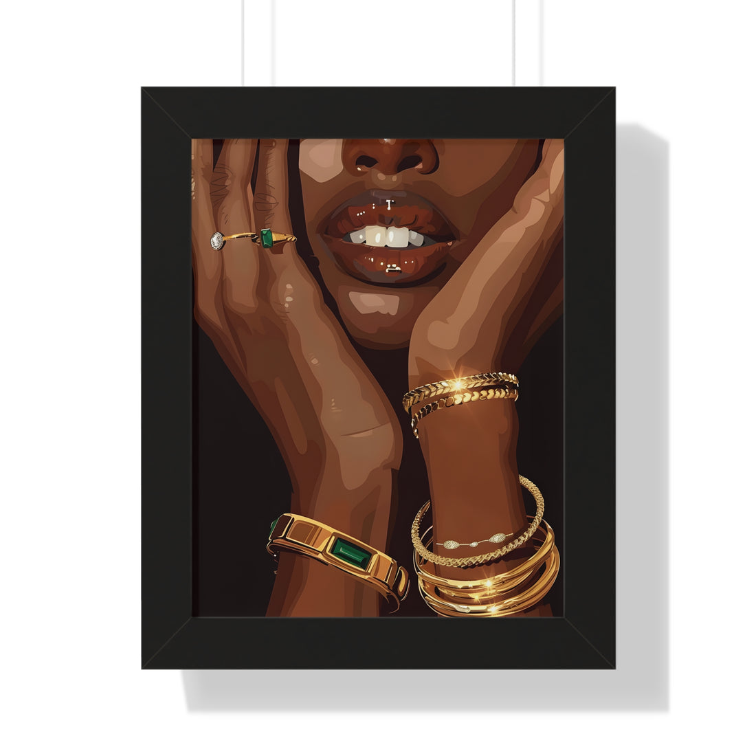 Framed Paper Print - Golden Emerald Beauty Portrait