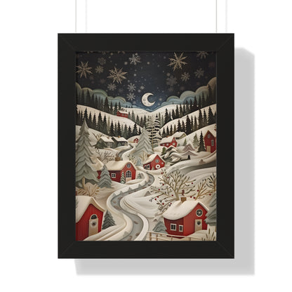 Framed Paper Print - Silent Snowfall Village