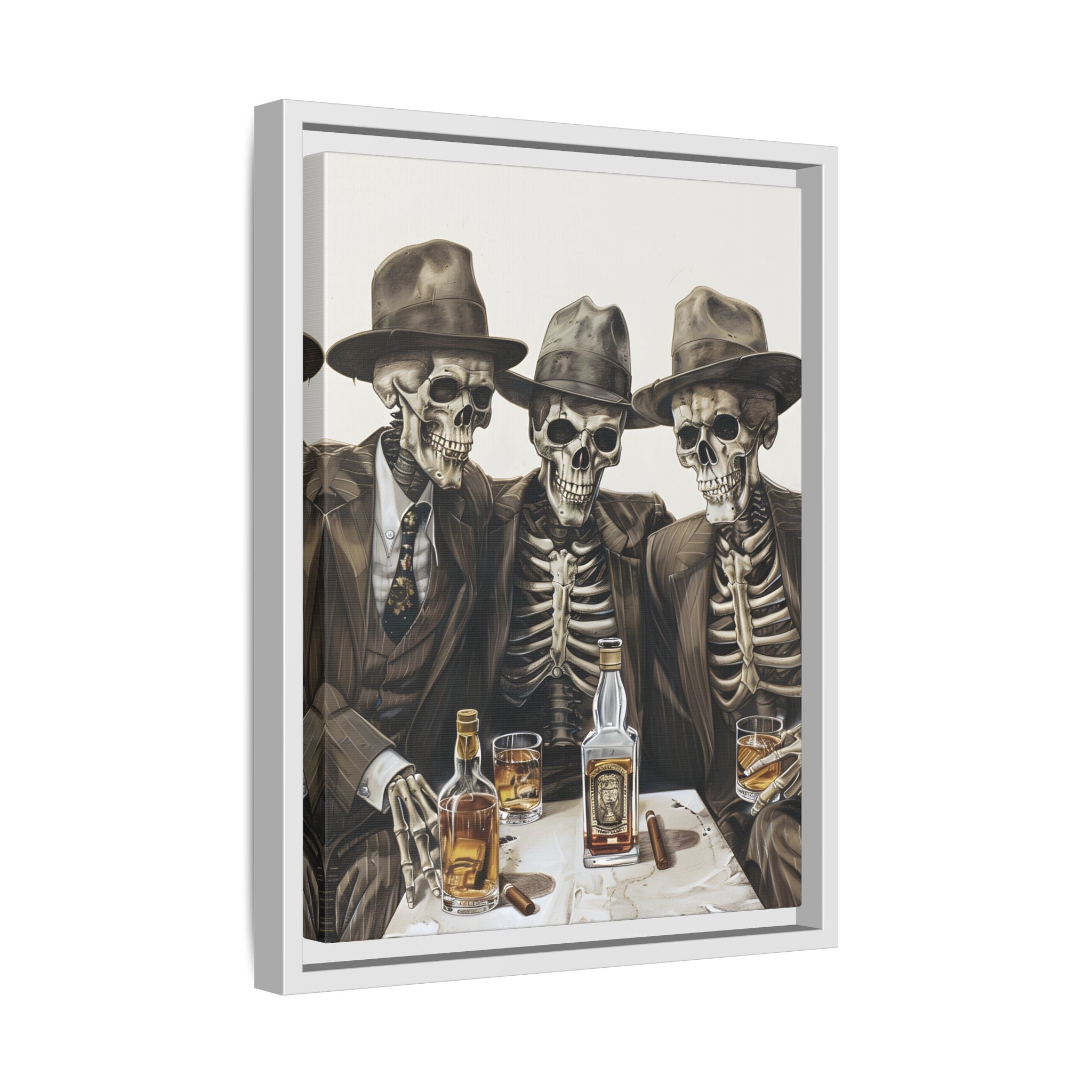 Framed Canvas - Skeleton Whiskey Gentlemen