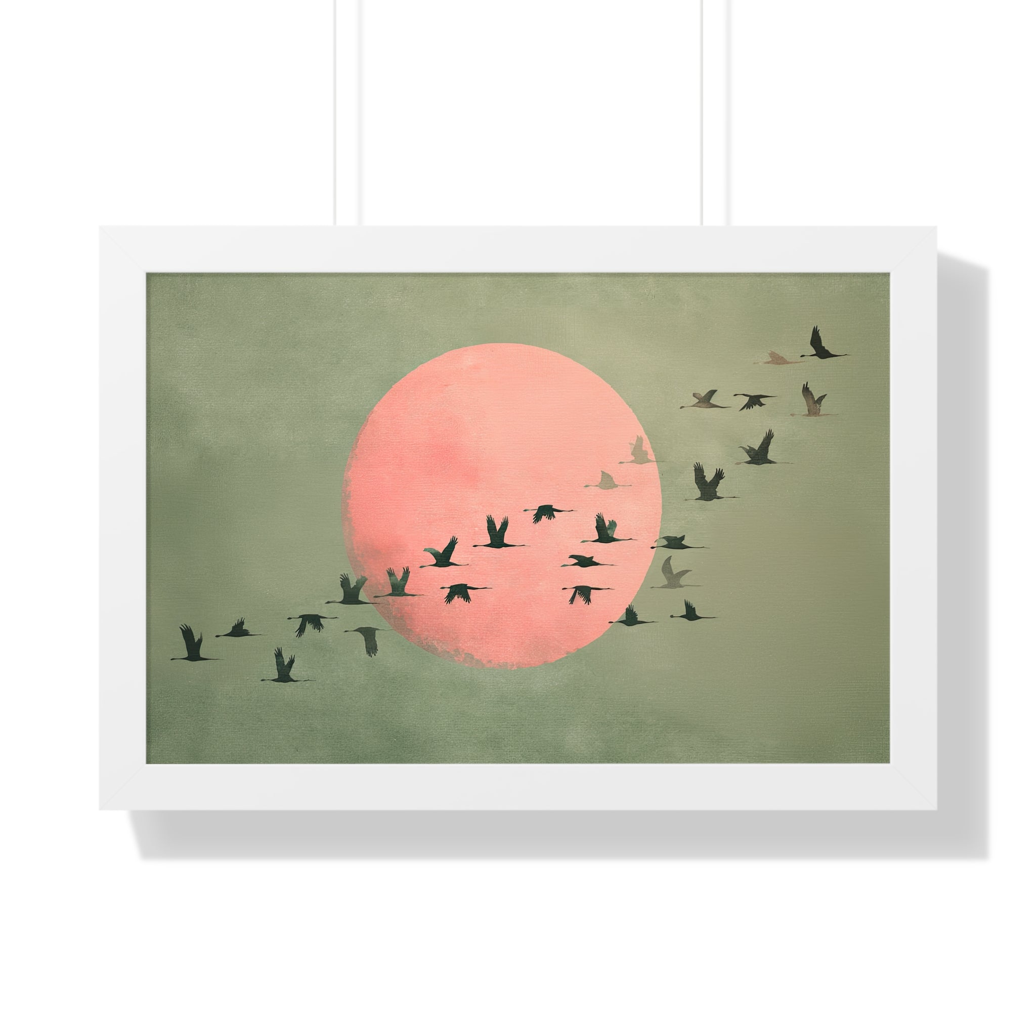Framed Paper Print - Blush Moon Bird Migration