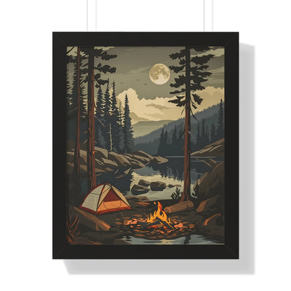 Framed Paper Print - Moonlit Campfire Escape