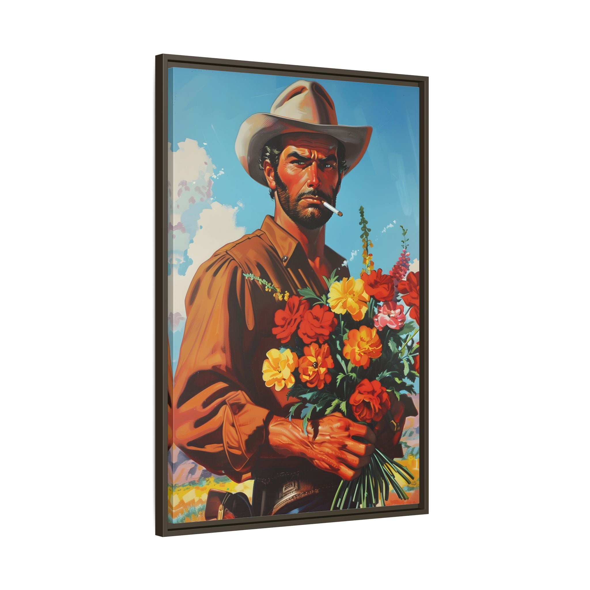 Framed Canvas - Rugged Blooms Cowboy