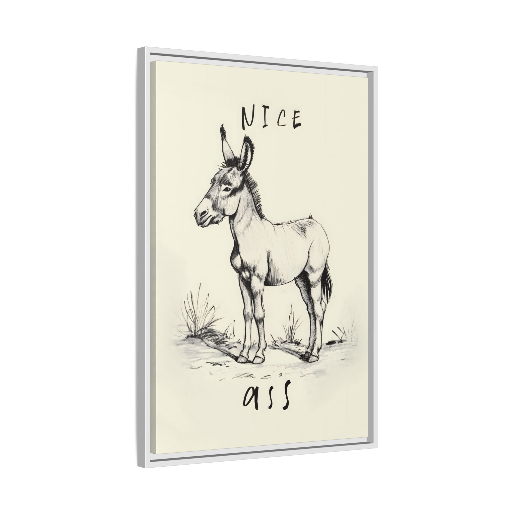 Framed Canvas - Donkey Line Art Humor