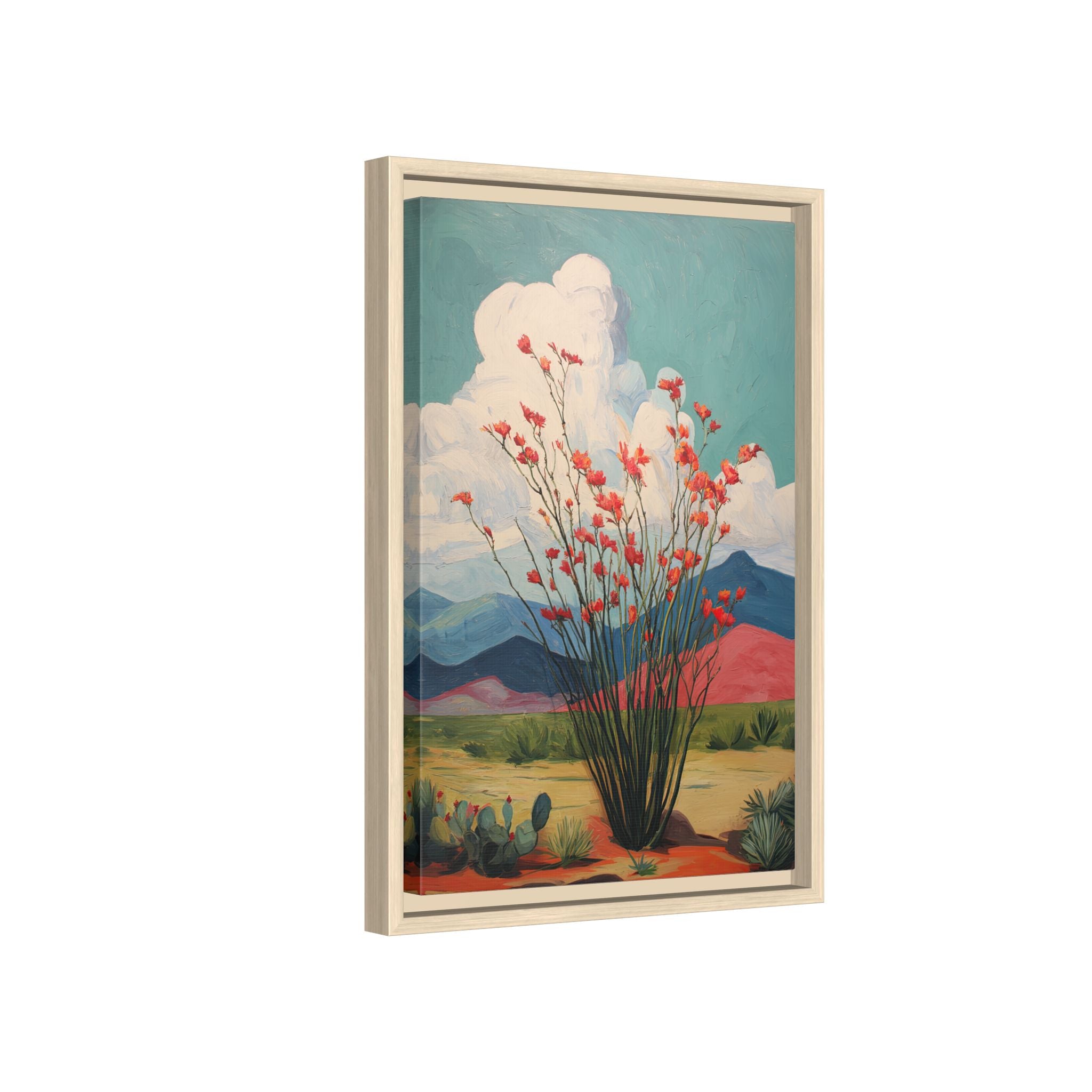 Framed Canvas - Ocotillo Cactus Desert Bloom