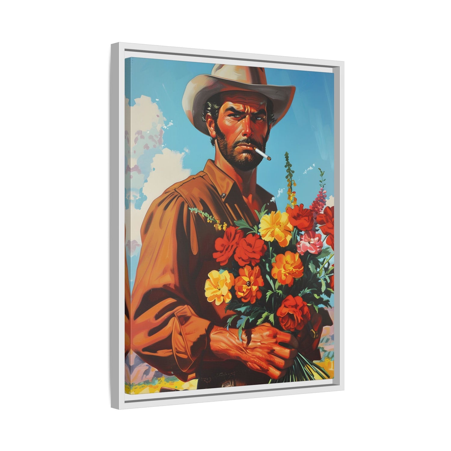 Framed Canvas - Rugged Blooms Cowboy