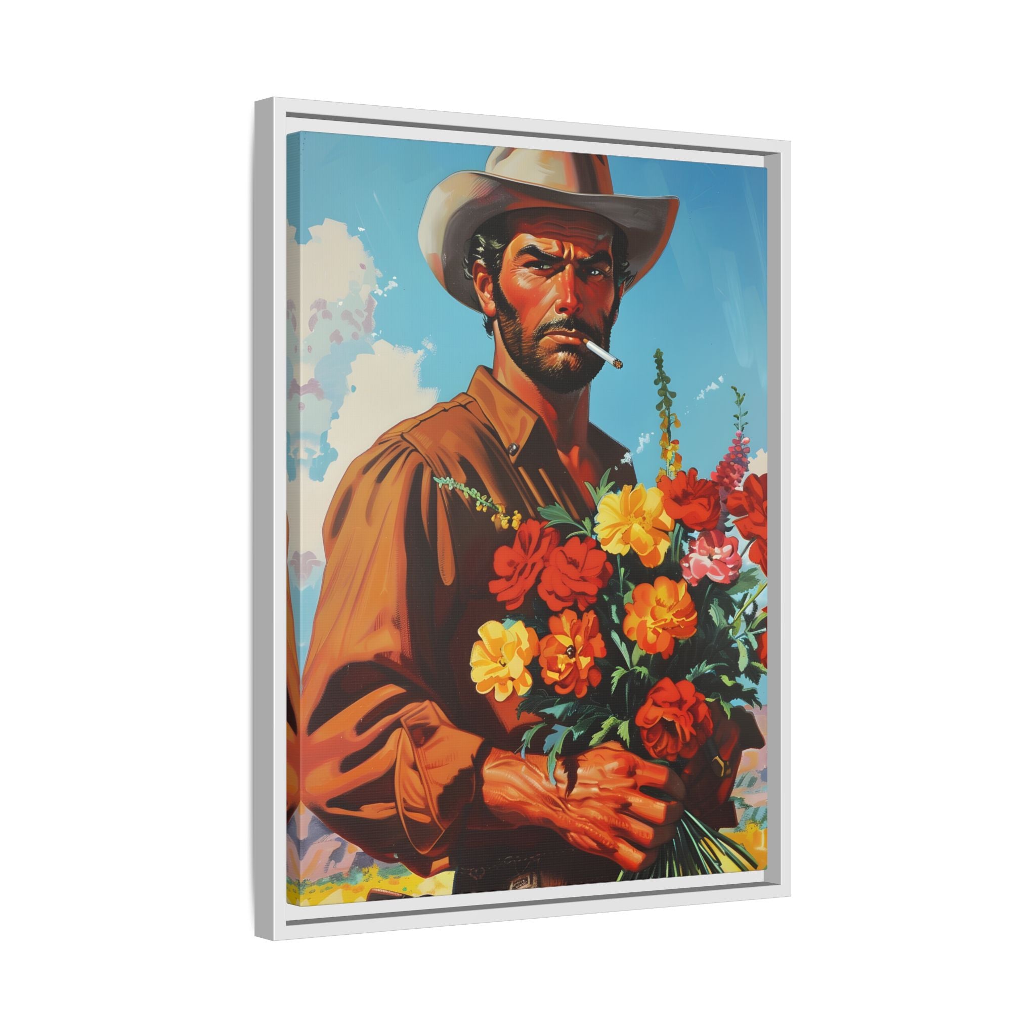 Framed Canvas - Rugged Blooms Cowboy