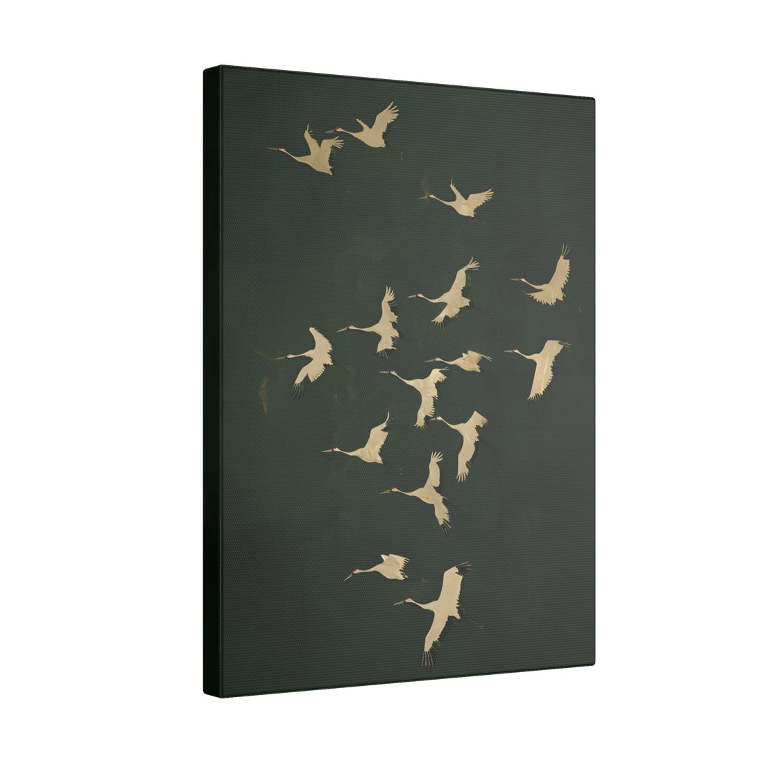 .75" Matte Canvas - Emerald Sky Japanese Cranes