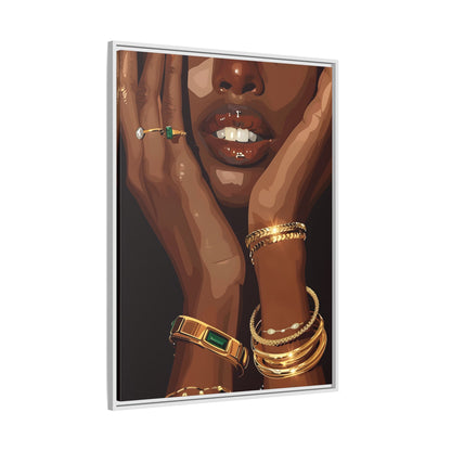 Framed Canvas - Golden Emerald Beauty Portrait