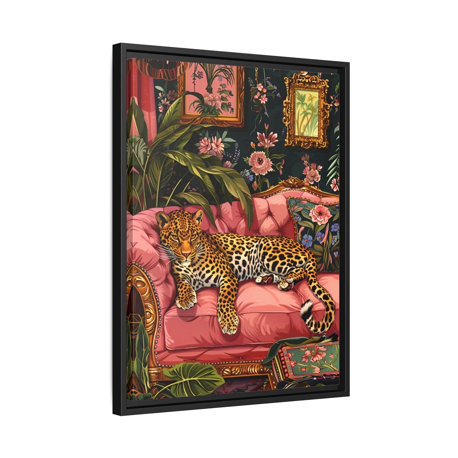Framed Canvas - Leopard Lounge in Bloom