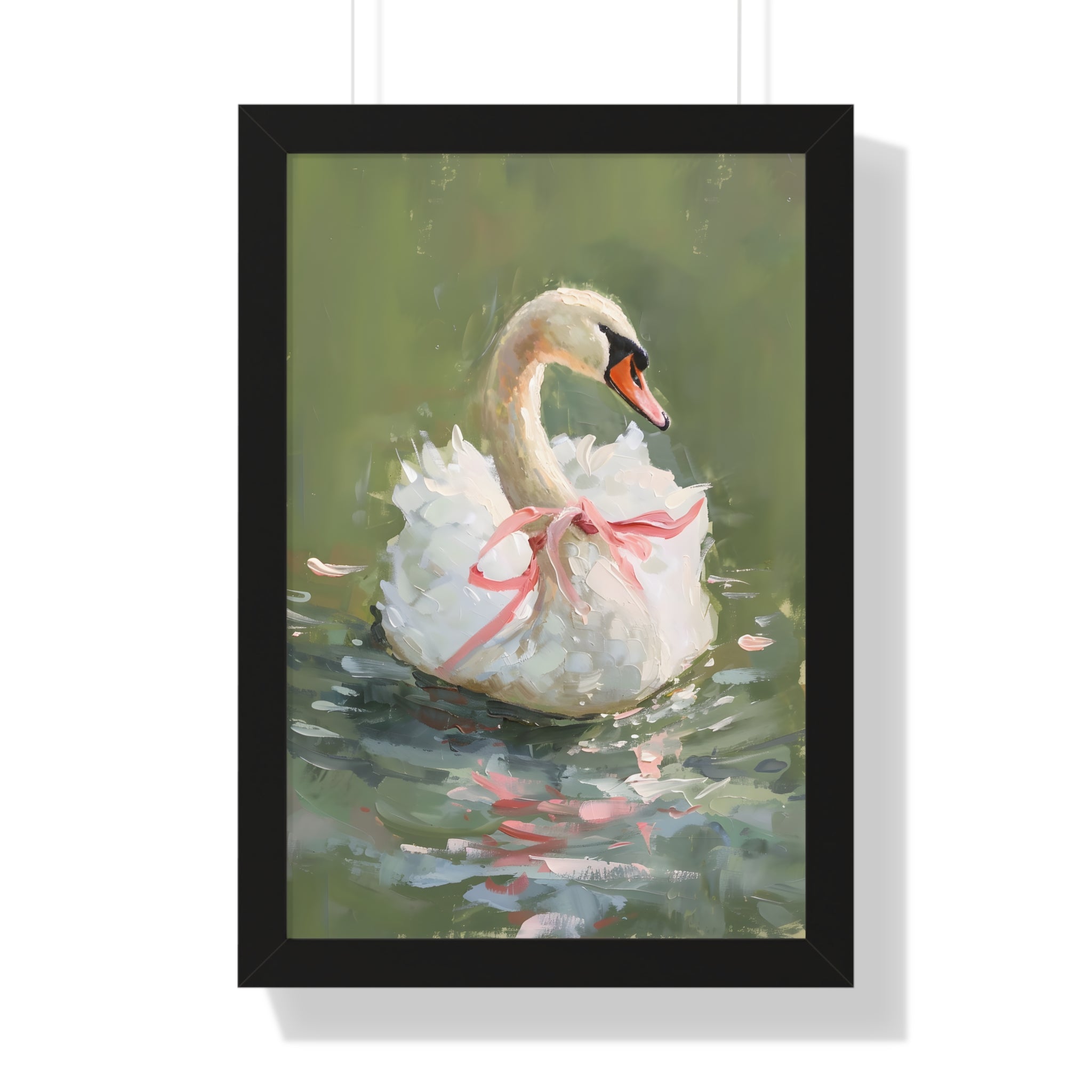 Framed Paper Print - Ballet Swan in Pink Bow