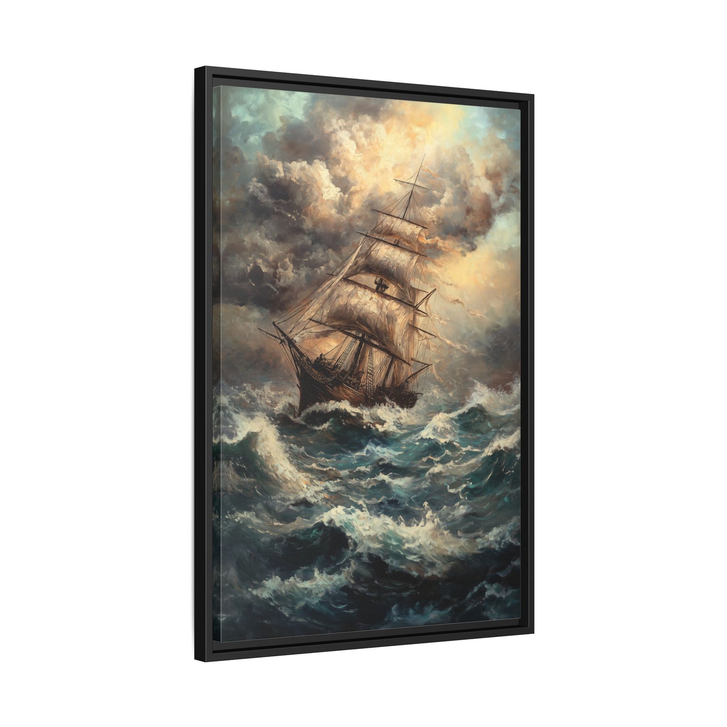 Framed Canvas - Stormy Voyage Sailing Ship