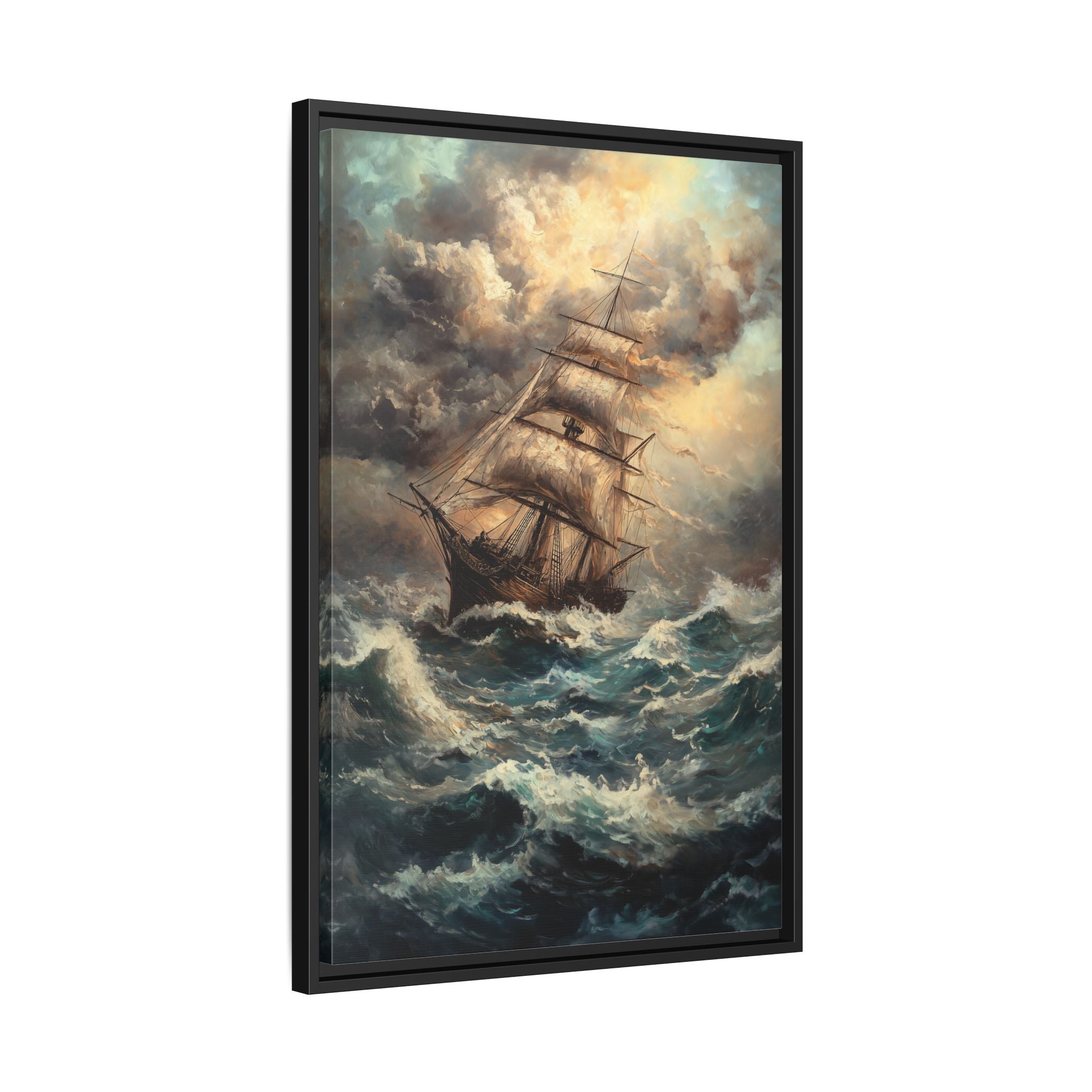 Framed Canvas - Stormy Voyage Sailing Ship
