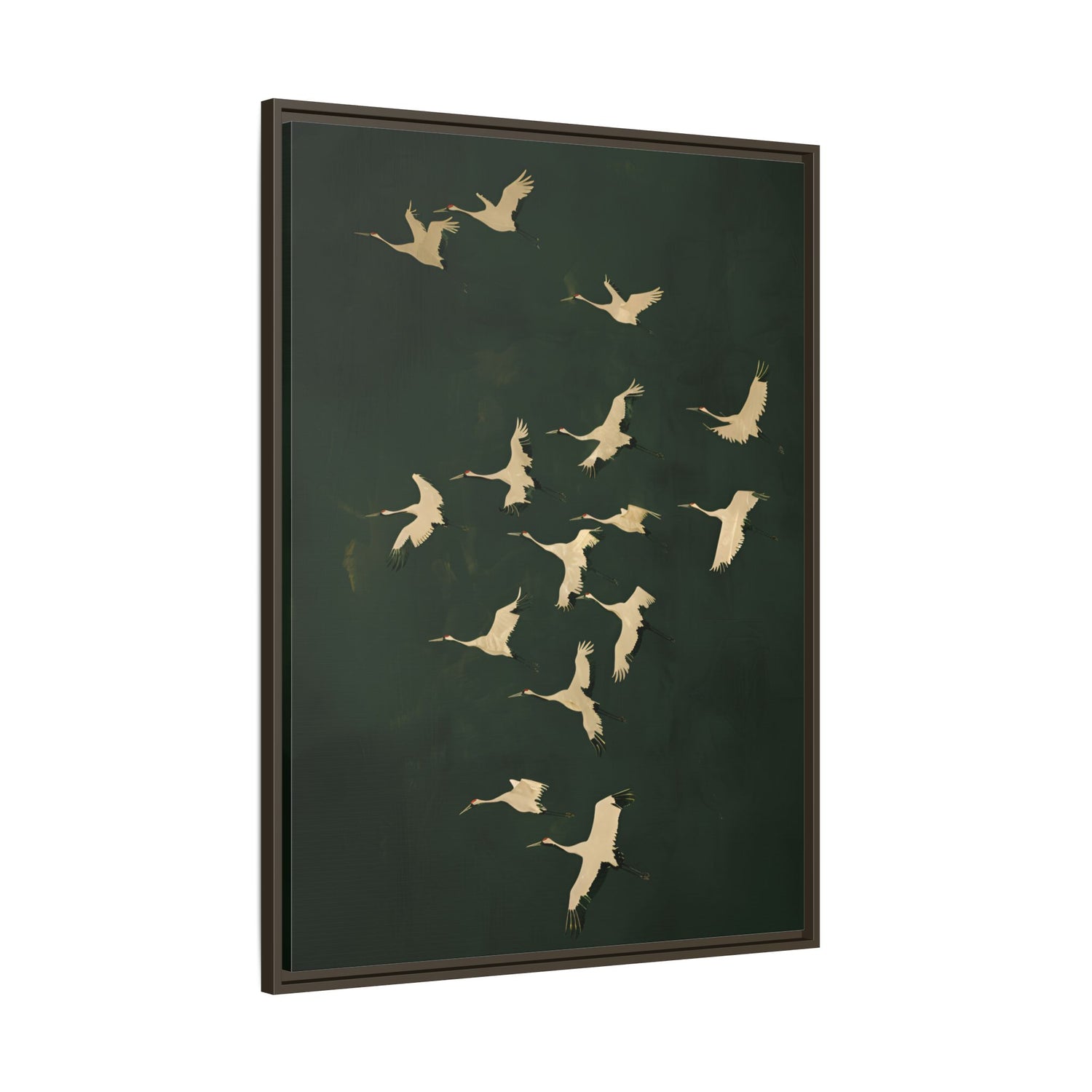 Framed Canvas - Emerald Sky Japanese Cranes