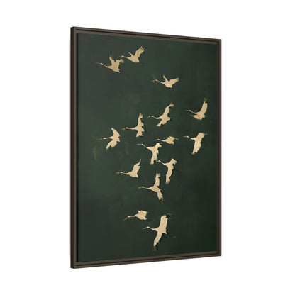 Framed Canvas - Emerald Sky Japanese Cranes