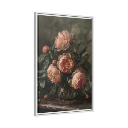 Framed Canvas - Vintage Blush Peony Bouquet