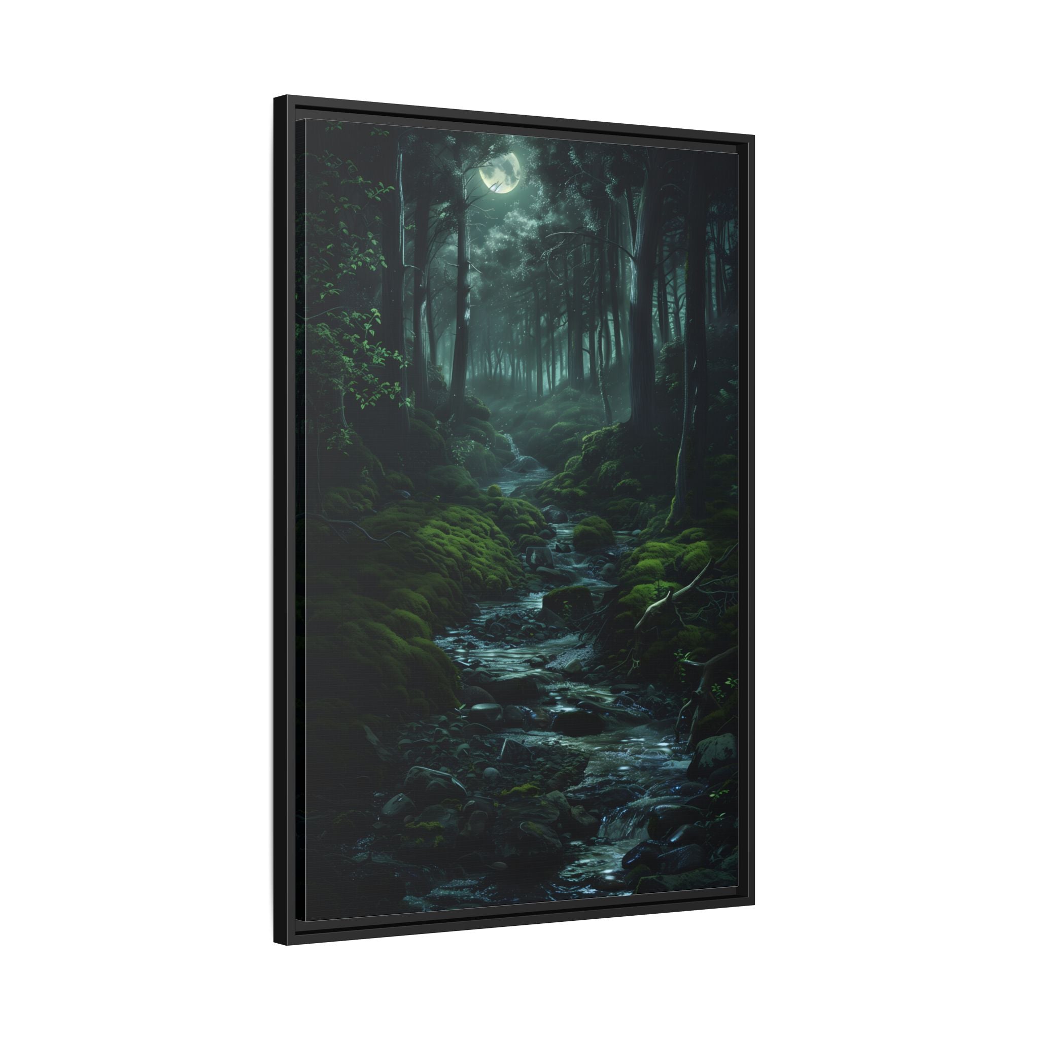 Framed Canvas - Moonlit Forest Stream