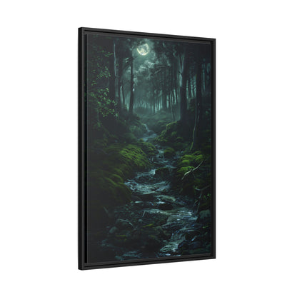 Framed Canvas - Moonlit Forest Stream