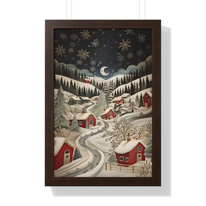 Framed Paper Print - Silent Snowfall Village